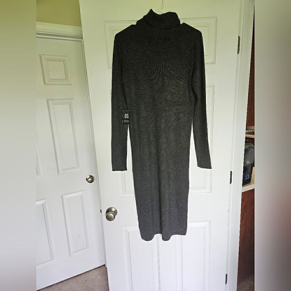 Express Ribbed Turtleneck Midi Sweater Dress